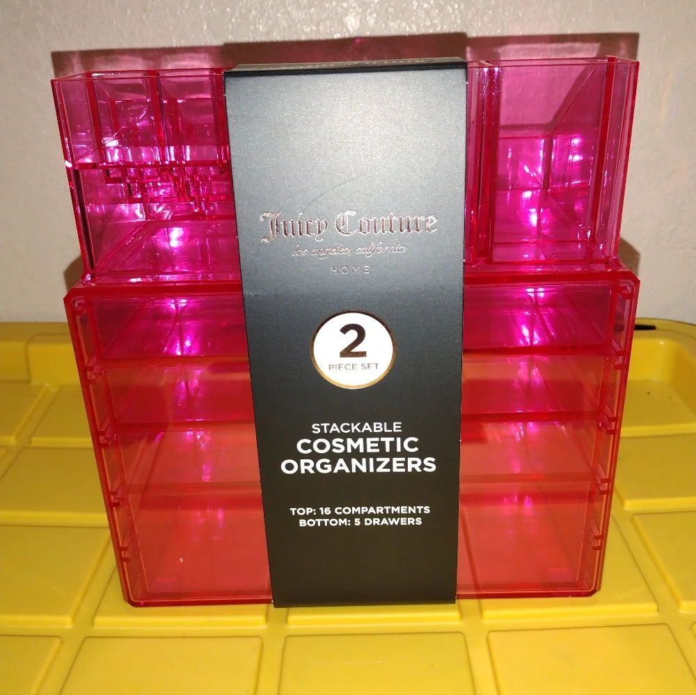 JUICY COUTURE STACKÀBLE COSMETIC ORGANIZER CLEAR PINK JUICY COUTURE ORGANIZER